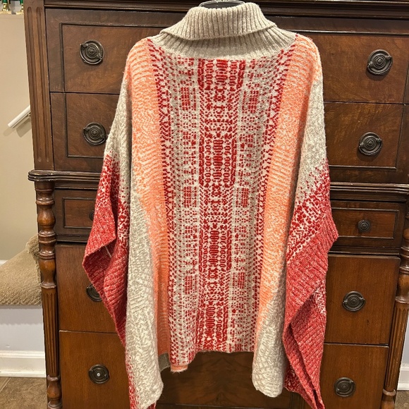 Caslon Jacquard Oversized Knit Boxy Poncho Sunset Colors SX/S - Picture 2 of 10